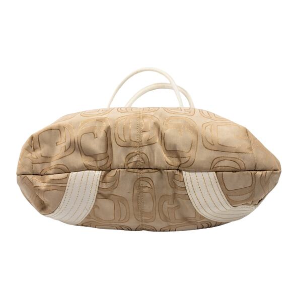 Vintage Womens Large Purse Tan White G Signature Roomy 3 Compartment Satchel Bag - Picture 5 of 8